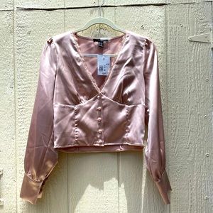 Pink champagne blouse with buttons. Long sleeve